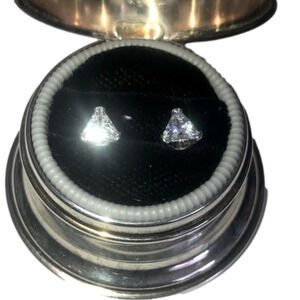 STERLING Silver Triangle Shaped Trillion Cut Cubic Zirconia Studs 5mm